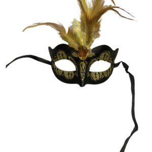 Maska-Venetian Mask Yellow with Yellow Stone and Feather