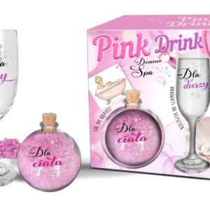 PINK DRINK- Zestaw - kieliszek do szampana i kula z solą do kąpieli -  Dla duszy. Dla ciała.