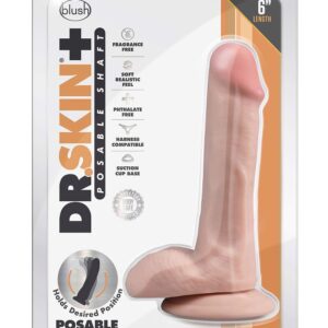 DR. SKIN PLUS  6 INCH POSABLE DILDO WITH BALLS  VANILLA
