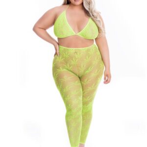 ALL ABOUT LEAF BRA SET GRN, PLUS SIZE