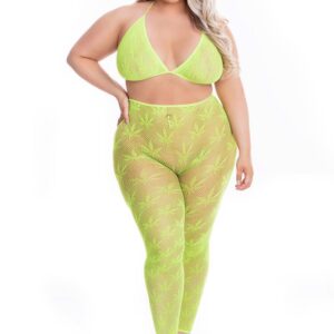 ALL ABOUT LEAF BRA SET GRN, PLUS SIZE