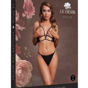 Open Cup Triangle Bra with Lace and Adjustable Sliders - One Size - Black