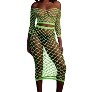 Long Sleeve Crop Top and Long Skirt - Green - XS/XL