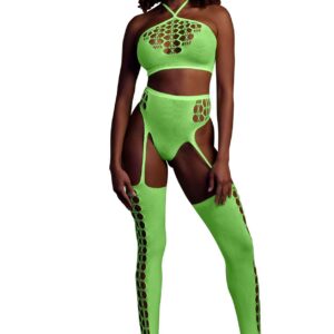 Two Piece with Crop Top and Stockings - Green - XS/XL