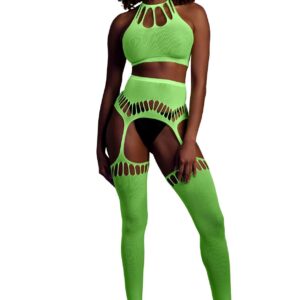 Two Piece with Crop Top and Stockings - Green - XS/XL