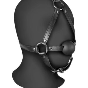 Head Harness with Solid Ball Gag - Black