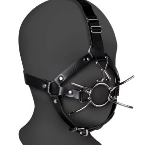 Head Harness with Spider Gag and Nose Hooks - Black