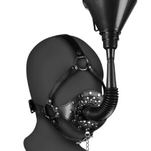 Open Mouth Gag Head Harness with Funnel - Black