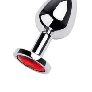 Silver anal plug with gem, red