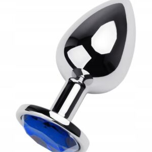 Silver anal plug TOYFA Metal with blue round-shaped gem