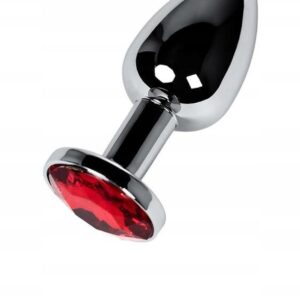 Silver anal plug with  red gem