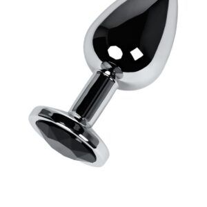 Silver anal plug TOYFA Metal with black round-shaped gem