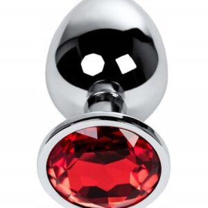 Silver anal plug TOYFA Metal with red round-shaped gem,