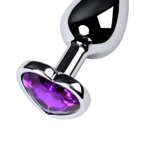 Silver anal plug with purple gem heart-shaped