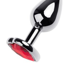 Silver anal plug with pink gem heart-shaped