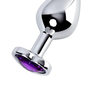 Silver anal plug with purple gem heart-shaped