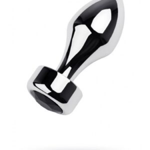 Silver anal plug TOYFA Metal with black round-shaped gem, length 8,2 cm, diameter 2,5-3,8 cm, weight 210 gr