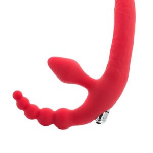 Black & Red, Beltless strapon with vibro-bullet, moisture-resistant, silicone, red 35 cm