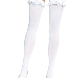 Opaque Thigh Highs With Bow White