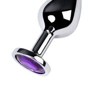 Silver anal plug TOYFA Metal,with a amethyst colored gem