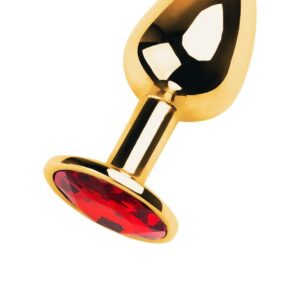 Gold anal plug with gem, red