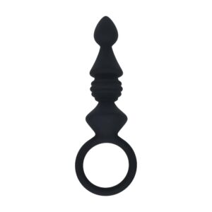 Ribbed Silicone Anal Probe with Loop - Black