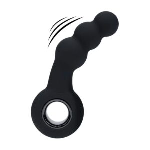 Vibrating Beaded Silicone Prostate Massager with Loop - Black