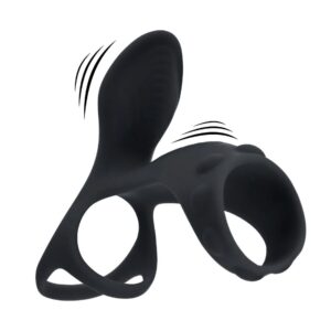 Vibrating Silicone Cock and Ball Ring with Shaft Loop - Black