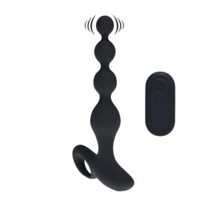 Remote Control Beaded Vibrating Silicone Anal Plug - Black
