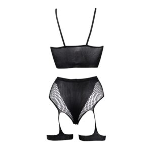 2-Piece Bra Set with Garters - One Size - Black