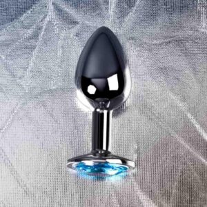 Silver anal plug TOYFA Metal,with a Topaz color gem